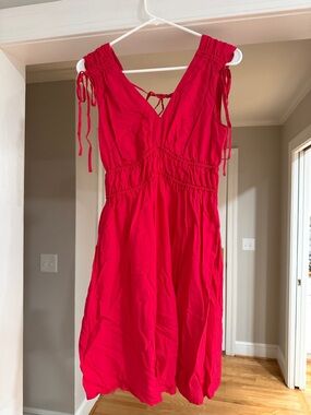 Time and Tru Bright Pink Midi Dress with Tie Straps